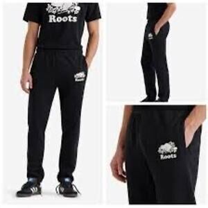ROOTS Large Black Sweatpants Jogger Thick Hipster Athletic Organic Comfort